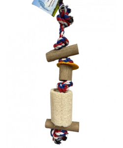 Parrot-Supplies Natural Loofah Piece And Chunky Wood Rope Parrot Toy